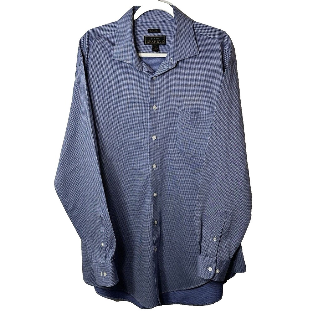 Jos A Bank Reserve Shirt Men's 17.5/35 Tailored Fit Blue Houndstooth Button Up